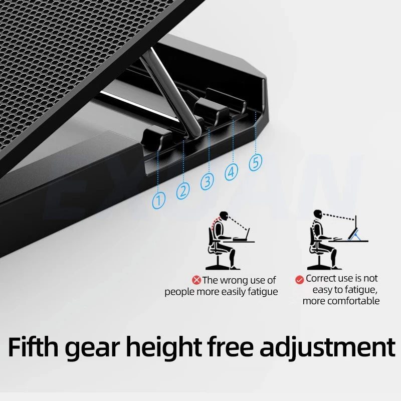 Silent Fan Folding Computer Cooling Fan Radiator Portable Height Adjustable Laptop Stand Dual USB Ports LCD Screen  3500rpm