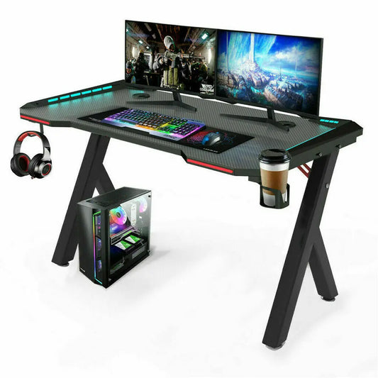 Gaming Desk PC Computer Gamer Desk Ergonomic Workstation with RGB LED Lights