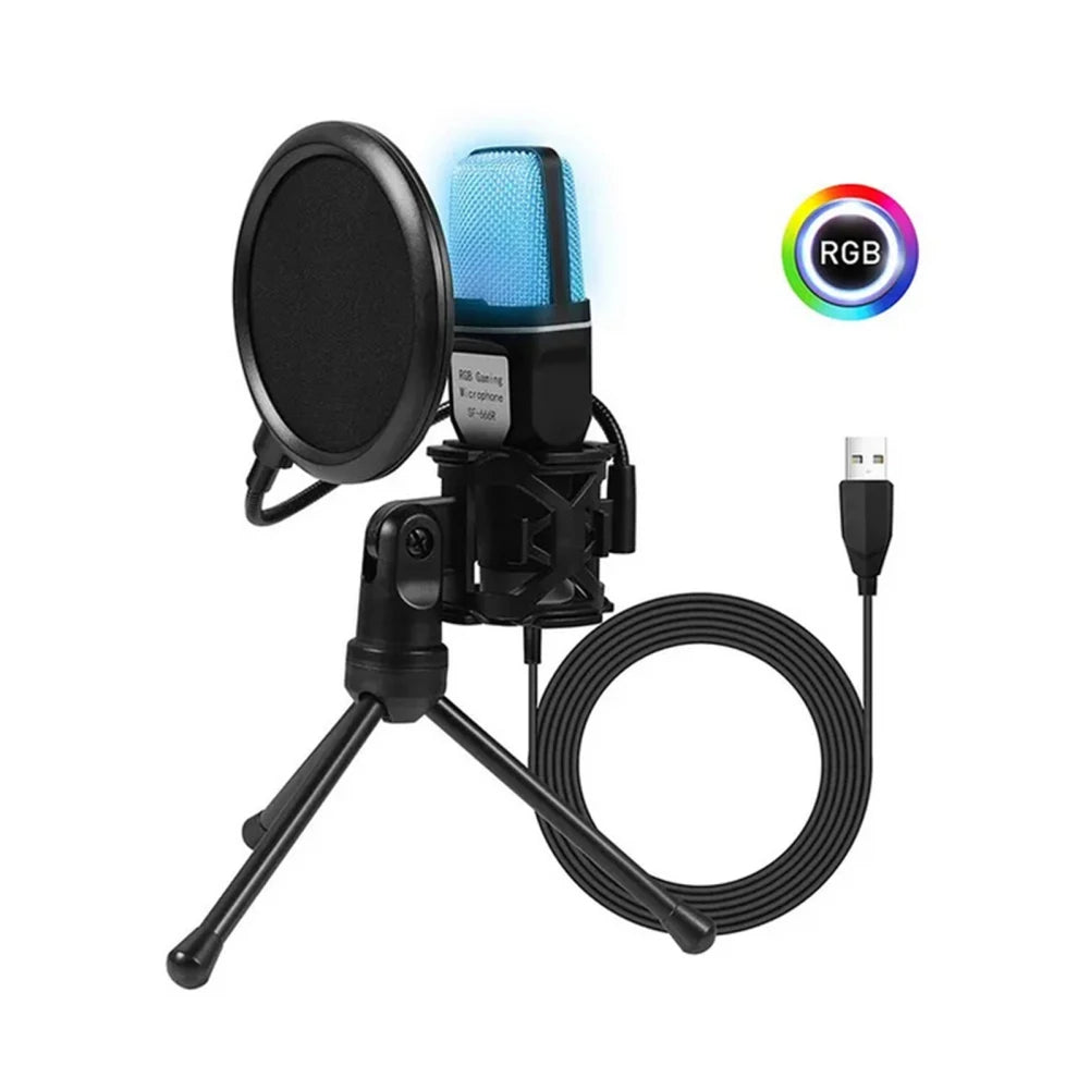 SF666R USB Wired Microphone Noise Reduction RGB Condensador Mic For Interview